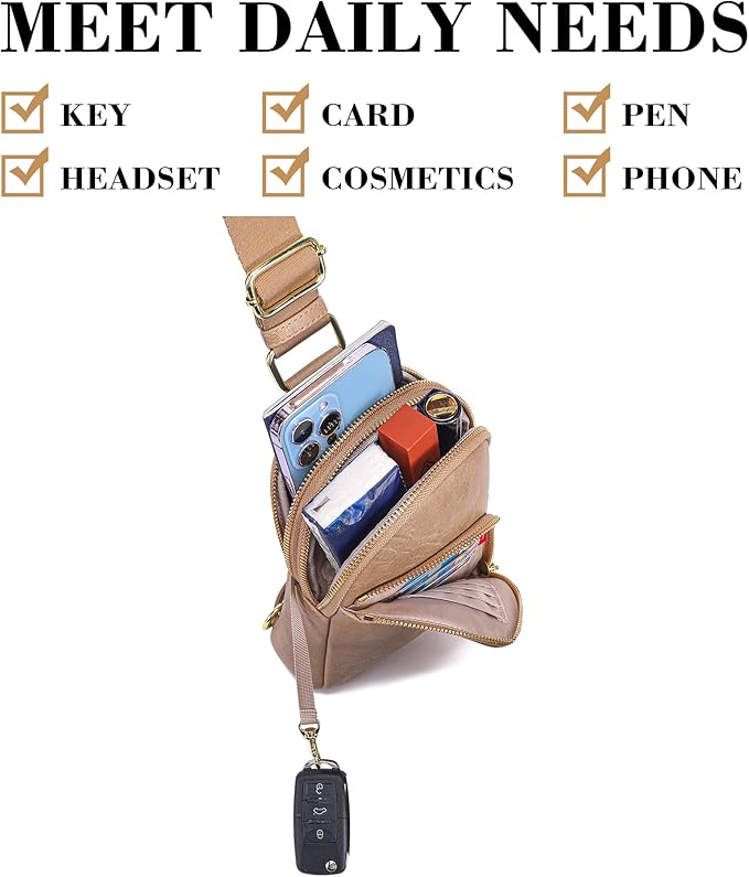 INICAT RFID Blocking Sling Bag Leather Crossbody Bags for Women Fanny Pack Cross Body for Woman Chest Bag for Travel 1.9L