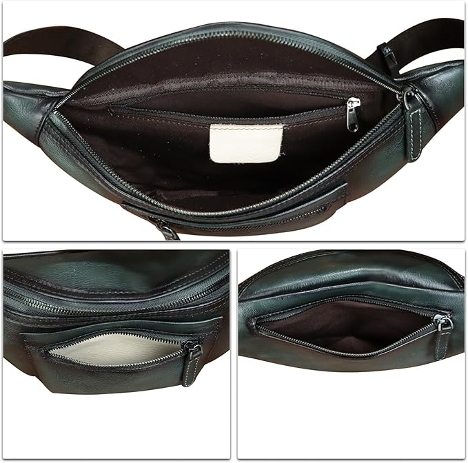 Genuine Leather Fanny Pack for Men and Women Vintage Handmade Leather Waist Bag Sling Bag Sling Backpack Purse Hip Crossbody Bag (Darkgrey)
