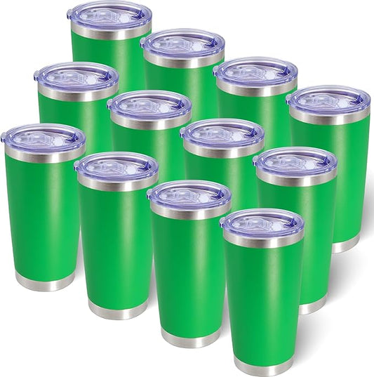20oz Tumbler Bulk Stainless Steel Tumblers with Lid Vacuum Insulated Double Wall Travel Coffee Mug Powder Coated Tumbler Cup for Hot and Cold Drinks(Green, 12 pack)