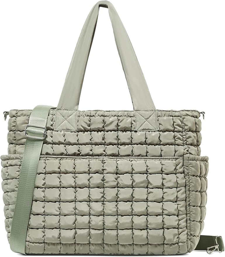 Yarnic Large Puffer Tote Bag for Women, Lightweight 21L Bag with 7 Pockets for School, Travel, Work, Gym Overnight Use