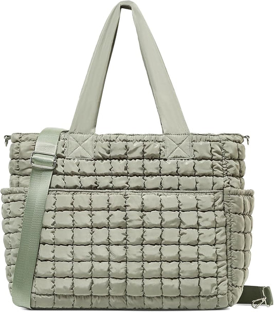 Yarnic Large Puffer Tote Bag for Women, Lightweight 21L Bag with 7 Pockets for School, Travel, Work, Gym Overnight Use