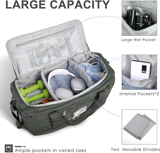 ETRONIK Travel Bag for Men Women, Gym Bag & Tactical Duffle Bags for Travel, Carry on with Toiletry Bag and Shoe Compartment, Weekender Overnight Trip with Wet Pocket for Workout Medical, Gray