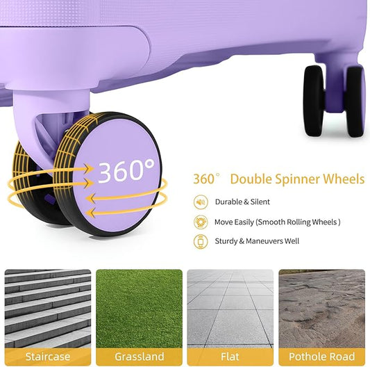 LARVENDER Luggage Sets 3 Piece with Duffel Bag Hardside PP Carry On Suitcase with 360° Spinner Wheels TSA Lock Luggage Sets for Women, Lavender