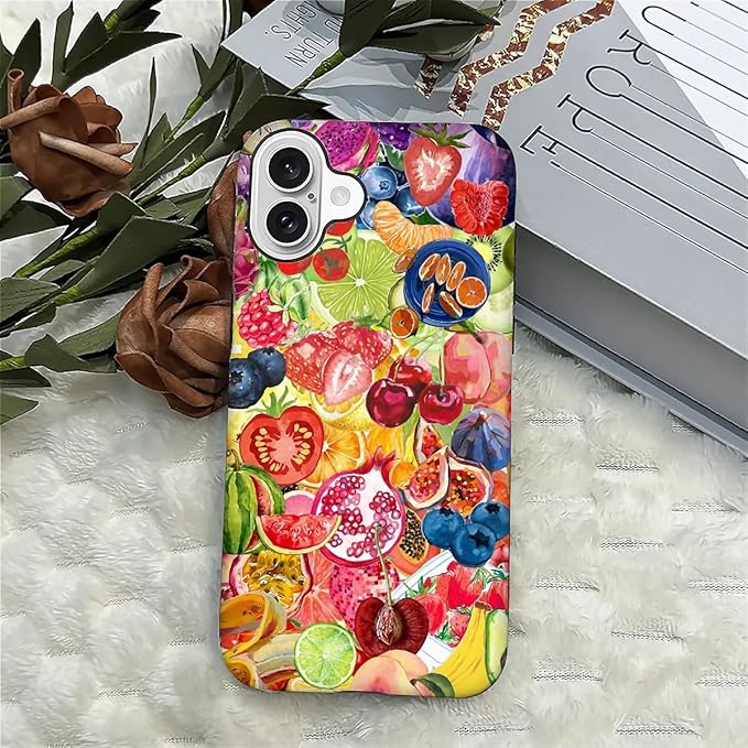 Case for iPhone 16 Plus,Summer Fruit Collage for Woman Men Full Body Protective Cover Shockproof 2 in 1 Silicone + Hard PC Case for iPhone 16 Plus