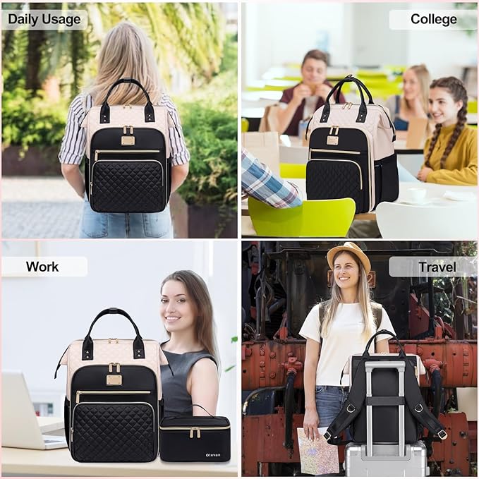 Lunch Backpack for Women, 15.6 inch Laptop Backpacks for Womens, Work Backpacks with Lunchbox,Insulated Back pack Cooler,Teacher Nurse Travel Backpack for Women