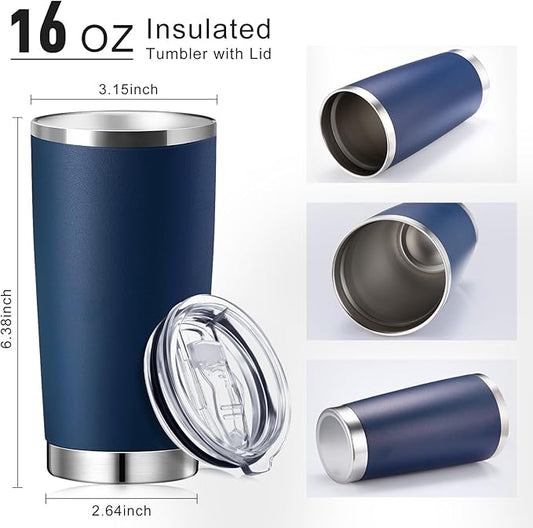 Sieral 36 Packs Stainless Steel Tumbler Bulk with Lid Vacuum Double Wall Insulated Travel Coffee Mug Powder Coated Tumbler Cup for Graduation Wedding Christmas Birthday Party(Navy Blue, 16 oz)