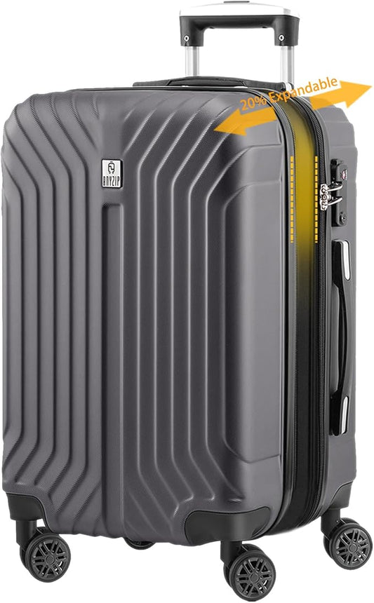AnyZip Expandable Luggage, 24 Inch Hard Shell Checked Suitcase, Rolling Lightweight Travel Suitcases with Wheels TSA Lock (Grey)