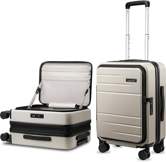Carry On Luggage Top Opening, FLO-Lite Expandable Polycarbonate Hard Shell Suitcase with Wheels(FLT, Beige, 20 Inch, 38L-43L)
