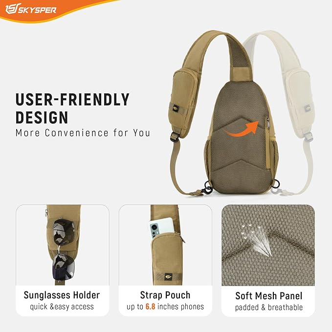 SKYSPER Sling Bag RFID Cross Body Bag Recycled Crossbody Backpack Travel Daypack