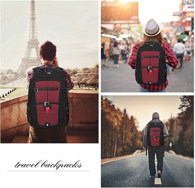 NUBILY Laptop Backpack 18.4 Inch Waterproof Extra Large TSA Travel Backpack Anti Theft College Business Mens Backpacks with USB Charging Port 17.3 Gaming Computer Backpack for Women Men Red