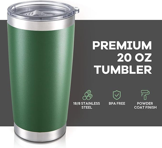 20 oz Tumbler with Lid Stainless Steel Insulated Tumblers Bulk Double Wall Vacuum Cups Powder Coated Travel Mug Keep Drink Cold and Hot, Dark Green, 8 Pack