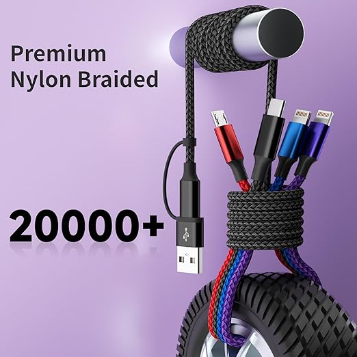 Travel 4 in 2 Multi Charging Cable with Dual IP, Tinned Copper Multi Phone Chargers for All Devices with IP/IP/Type C/Micro Port, Compatible with Most Cell Phones/Tablets and More (1Pack, 5FT)