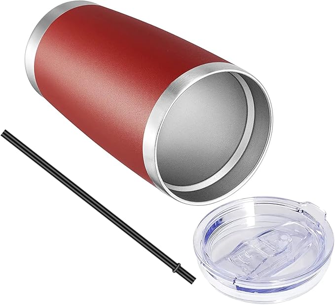 VEGOND 20oz Tumbler with Lid and Straw Stainless Steel Tumbler Cup Bulk Vacuum Insulated Double Wall Travel Coffee Mug Powder Coated Coffee Cup(Powder Red 6 Pack