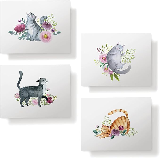 Twigs Paper - Assorted Cat Greeting Cards - Stationery Cards with Envelopes - Thank You Card - Blank Note Cards - Greeting Cards for All Occasions - Made in USA (5.5 x 4.25, Set of 12)