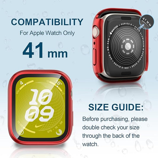 2 in 1 Waterproof Case for Apple Watch Screen Protector 41mm Series 7 8 9 Accessories with Tempered Glass Film Face Protective & PC Bumper Cover Compatible iWatch 41mm