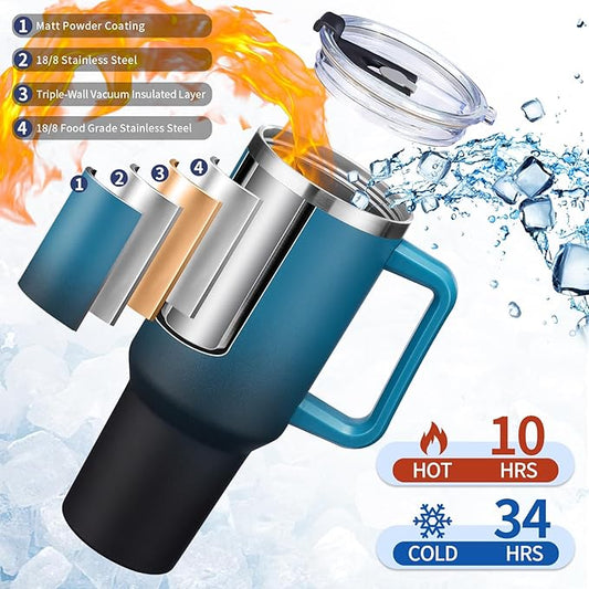 40 oz Insulated Tumbler for 100% Leak Proof, Stainless Steel Reusable Cups with Lids and Straws, Double Wall Vacuum Coffee Travel Mug Gift for Family Friends Teachers, Dishwasher Safe, BPA Free
