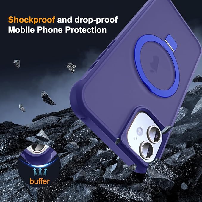 Compatible with iPhone 11 Case with Invisible Magnetic O-Ring Stand Military-Grade Translucent Case for iPhone 11 6.1" [Compatible with Mag-Safe][Great Grip Feeling], Navy