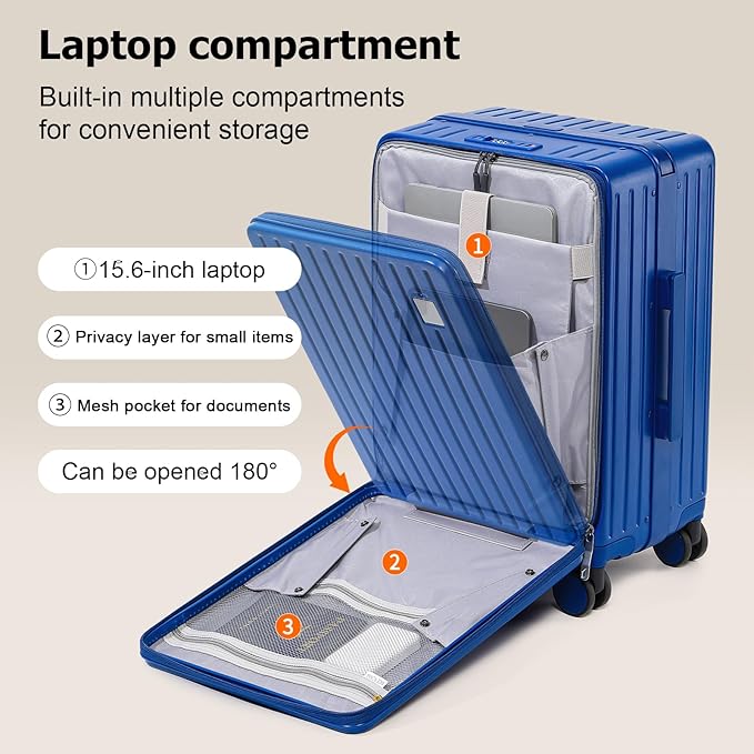 Joyway Hardshell Carry on Luggage with Front Pocket, Lightweight Hardside 20 Inch Suitcase with Spinner Wheels and TSA Lock (Blue, Carry on Luggage-20 Inch)