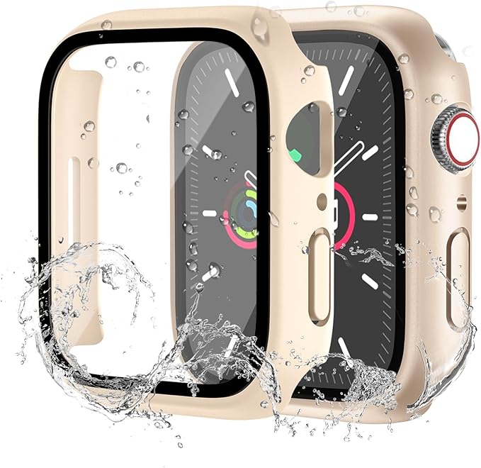 Waterproof Case for Apple Watch Series 9 Series 7 8 41mm, Built-in Screen Protector with Tempered Glass [Touch Sensitive] Cover for iWatch S9/S8/S7 Accessories 41mm, Rose Gold