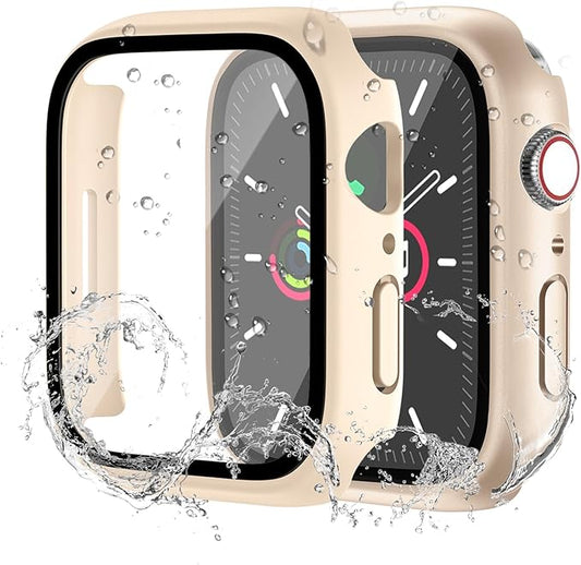 Waterproof Case for Apple Watch Series 9 Series 7 8 41mm, Built-in Screen Protector with Tempered Glass [Touch Sensitive] Cover for iWatch S9/S8/S7 Accessories 41mm, Rose Gold