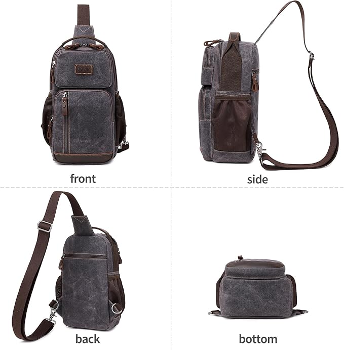 BOVIP Sling Bag for Men - Crossbody Chest Shoulder Bag Waterproof Waxed Canvas Sling Backpack Casual Daypack