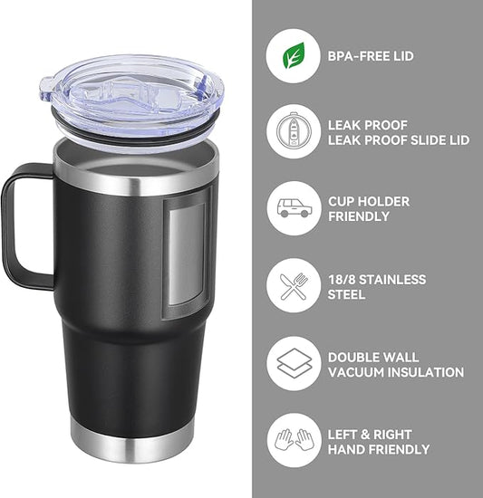 VEGOND 20 oz Tumbler Bulk with Handle Lid and Straw, Stainless Steel Insulated Travel Coffee Mug Set, Spill Proof Double Wall Metal Tumblers Cups, Powder Black 12 Pack