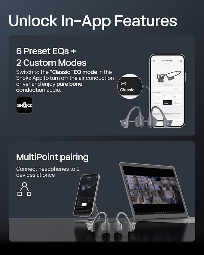SHOKZ New OpenRun Pro 2 - Open-Ear, Bone Conduction Sport Headphones - with Reflective Strip - Sweat Resistant, Workout Headphones - Secure, Wireless, Comfortable Fit-Deep Bass and Smart Mic App