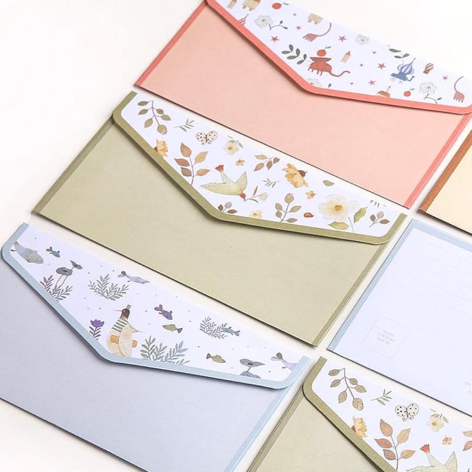 64 Pcs Stationery Paper Envelopes Set Includes 42 Lined Writing Paper & 21 Envelopes with 48 Colorful Round Dot Stickers, Cute Vintage Floral Letter Writing and Stationery Paper Envelopes(7Style)