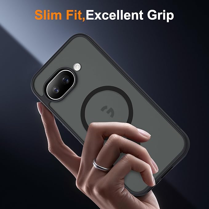 Compatible with Google Pixel 9A Case with Magnetic [Compatible with Mag-Safe][Military Grade Drop Protection] Slim Translucent Matte Phone Case with Anti-Fingerprint Tech, Black