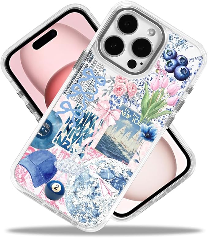 DAIZAG Case for iPhone 16 Plus, [Compatible with MagSafe],Phone Case for Women Girls Magnetic Clear Cover,Collage Tulip Lotus Flower Bow Blue