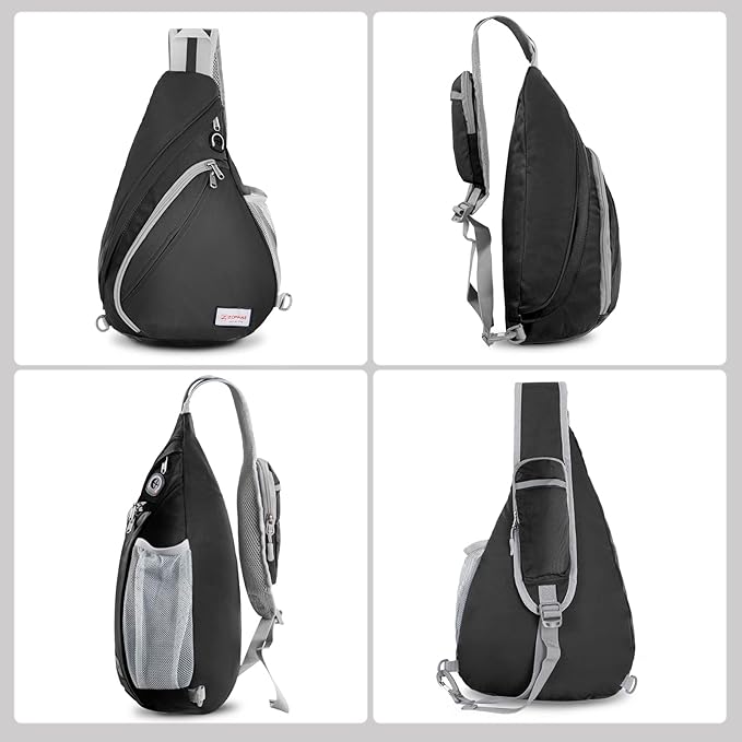 ZOMAKE Sling Bag,Small Crossbody Sling Backpack,Water Resistant Shoulder Daypack for Travel,Anti Thief Chest Bag for Hiking(Black)