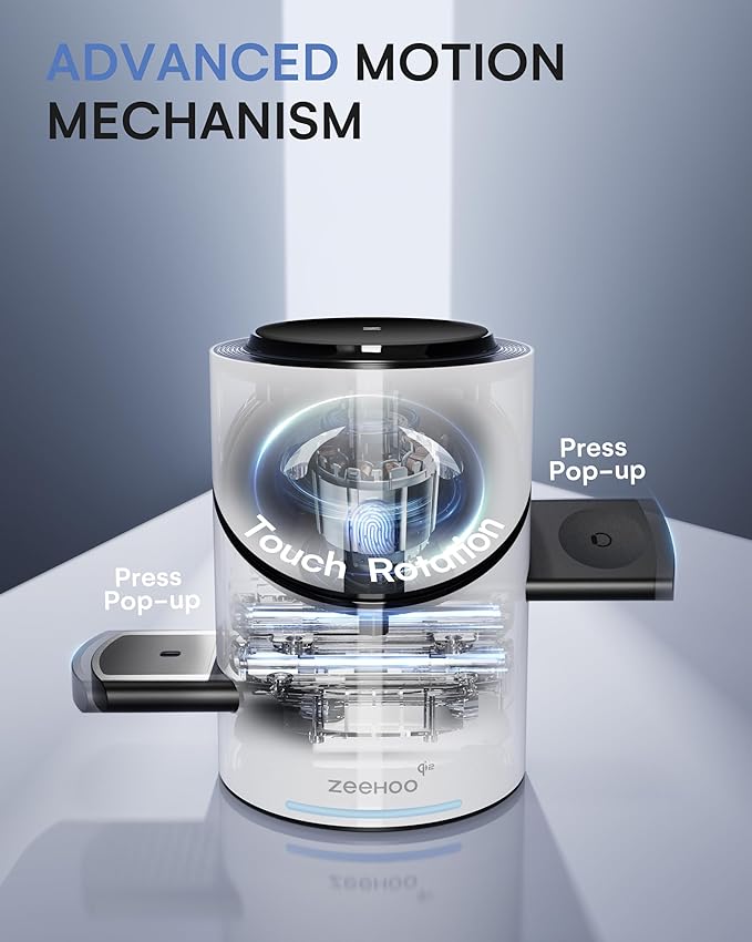 ZEEHOO 3 in 1 Charging Station for Apple Devices, Mag-Safe Charger Stand, Qi2 15W Auto-Rotating Wireless Charger for iPhone 16/15/14/13/12 Series& AirPods& iWatch(White)