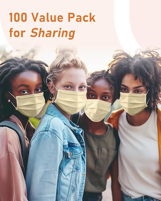 Face Masks Disposable 100 Pack, 4 Ply ASTM Level 3 Medical Grade, FSA/HSA Eligible, Breathable for Adult Outdoor Protection, Individually Wrapped for Home, School & Office, Beige