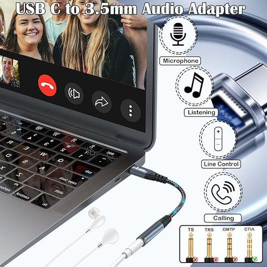 USB C to 3.5mm Headphone Jack Adapter,USB C to Aux Audio Dongle Cable Cord Compatible with iPhone16/15 Plus/Pro/Pro Max,Samsung Galaxy S25/S24/S23/S22/S21/note10/20 Ultra,iPad Pro/Mini,MacBook