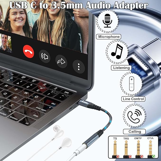 USB C to 3.5mm Audio Adapter,Type C to Aux Dongle Adaptor USB C to Headphone Jack Adapter for iPhone 16/15/Plus/Pro/Pro Max,Samsung Galaxy S25/S24/S23/S22/S21/note10/20 Ultra,iPad Pro,Mini,MacBook