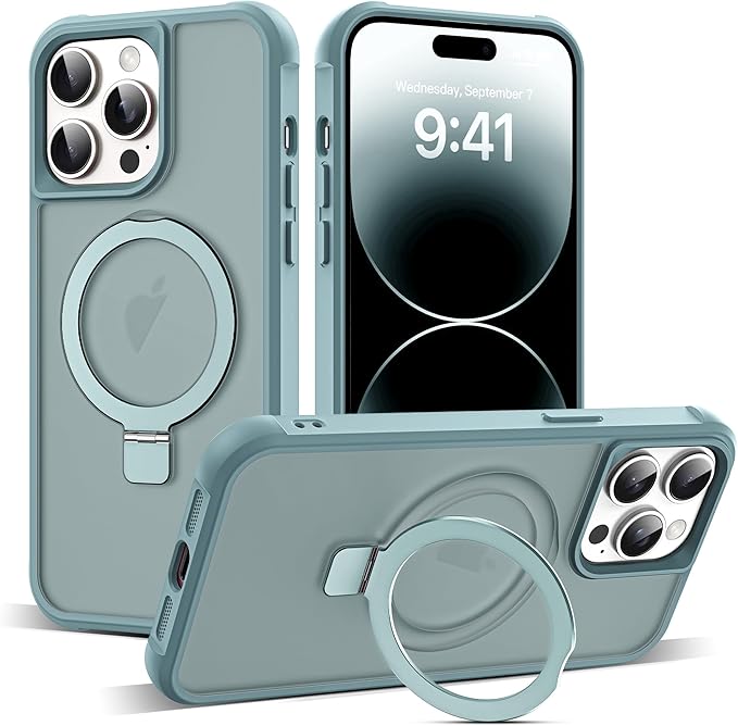 Compatible with iPhone 14 Pro Case with Invisible Magnetic O-Ring Stand Military-Grade Translucent Case for iPhone 14 Pro 6.1" [Compatible with Mag-Safe][Great Grip Feeling], Blue