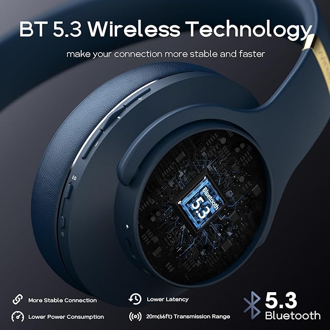 DOQAUS Bluetooth Headphones Over Ear Wireless Headphone, 90H Playtime and 3EQ Modes with Mic, HiFi Stereo Sound, Deep Bass, Memory Foam Cups, for Phone PC Travel Home Office