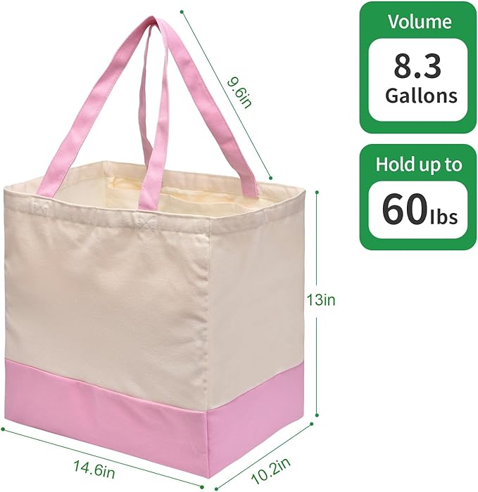 Canvas Reusable Grocery Bags Heavy Duty, 8.3 gal Foldable Large Canvas Tote Bag with Handles, Holds 60 lbs Canvas Shopping Bags, 1 Pack