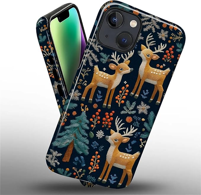 Case for iPhone 14 Plus Case,Cute Christmas Reindeer Design - Hybrid Dual Protection Silicone + Hard PC Shockproof Full Body Cover Slim Anti-Scratch Protective Case for Men Women