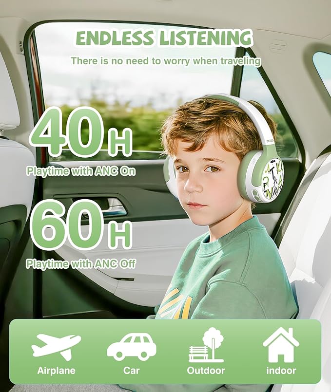 Kids Active Noise Cancelling Headphones - 60H Playtime, 85dB Safe Volume, USB-C Fast Charge, Bluetooth 5.4 - Wireless Headphones for iPad/Airplane/Tablet
