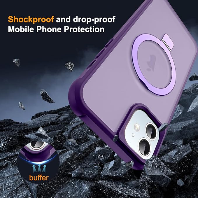 Compatible with iPhone 12 Case & iPhone 12 Pro Case with Invisible Magnetic O-Ring Stand Translucent Phone Cases 6.1" [Compatible with Mag-Safe][Great Grip Feeling], Purple