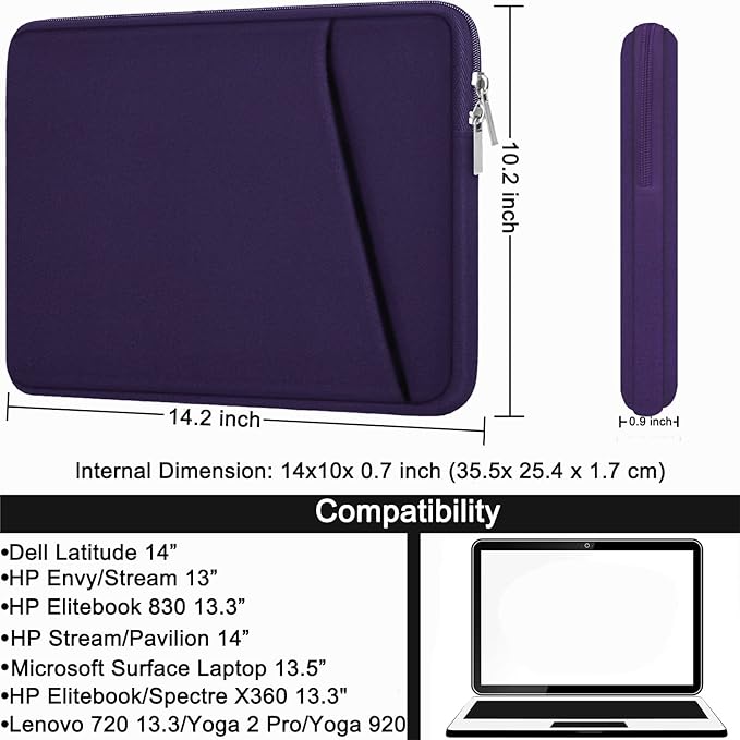 Laptop Sleeve 14 inch, Durable Carrying Bag Shockproof Protective Case Cover, Handbags Briefcase Laptop Bag Compatible with 14" MacBook Air/Pro HP Asus Lenovo Notebook Computer, Purple