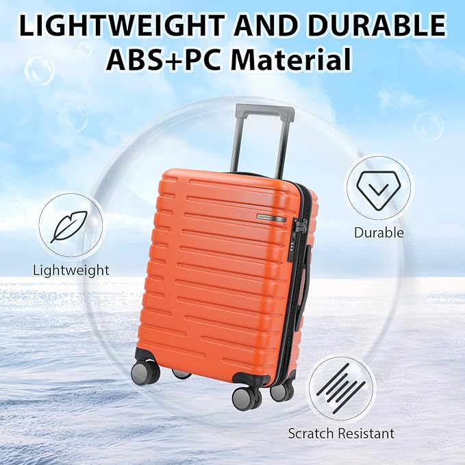 EMPSIGN Carry On Luggage with Spinner Wheels, Hard Shell Carry-On Expandable Suitcase 21x14x9 Airline Approved & Built-in TSA Lock, Durable Travel Rolling Suitcase, Carry-On 20-Inch, Orange