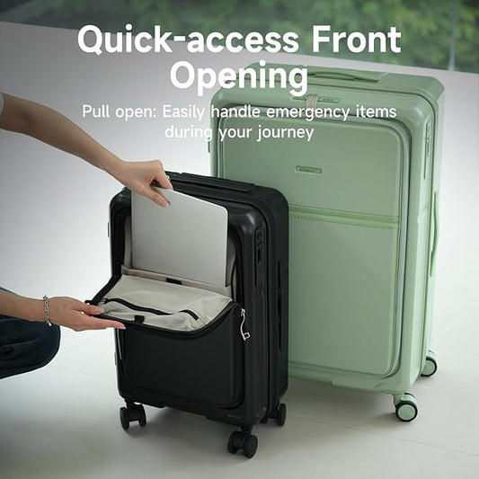 ROAMING Expandable 20 Inch Carry On Luggage with Mute Brake Wheels Airline Approved Hard Shell Suitcases with Front Pocket Top Opening Luggage with TSA Lock for Short Business Travel, Black