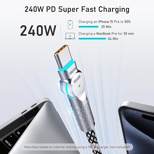 USB C to USB C Cable10ft,240W 2-Pack Braided 180°Rotating Type C Charging CableFast Charge for iPhone 16/16Pro/16Plus/16ProMax,MacBook Air,iPad Pro,Pixel,Samsung Galaxy S23/S24 Ultra-Black