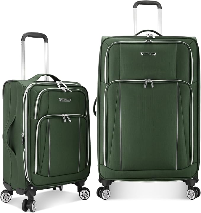 Traveler's Choice Lares Softside Expandable Luggage with Spinner Wheels, Green, 2 Piece Luggage Set