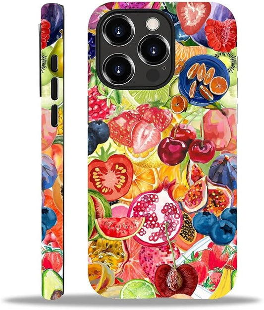 Case for iPhone 15 Pro,Summer Fruit Collage for Woman Men Full Body Protective Cover Shockproof 2 in 1 Silicone + Hard PC Case for iPhone 15 Pro