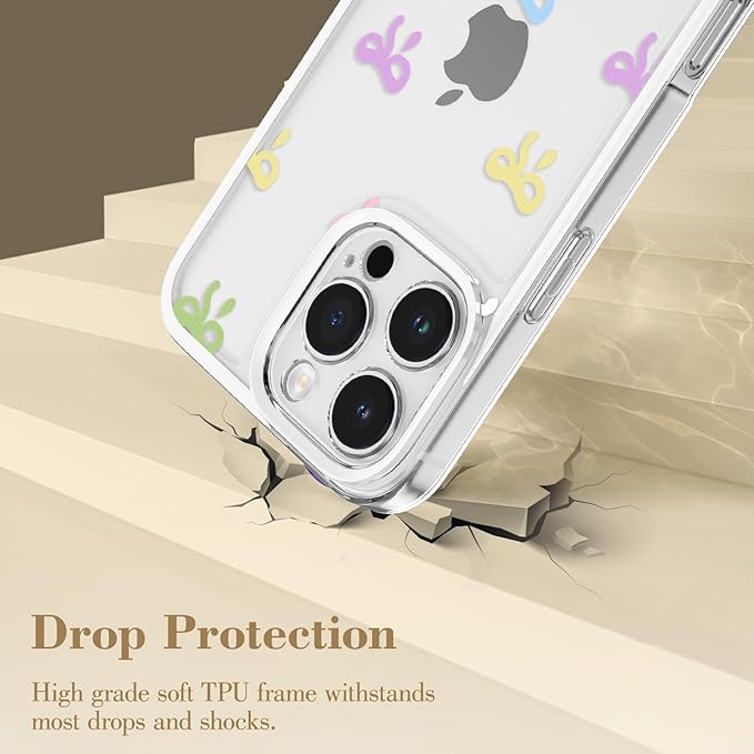 EYZUTAK Case for iPhone 15 Pro, Clear Cute Ribbon Bowknot Pattern Aesthetic Transparent Phone Case Raised Camera Protection Stylish Slim Soft Durable TPU Protective Cover for Women Girls - Colorful