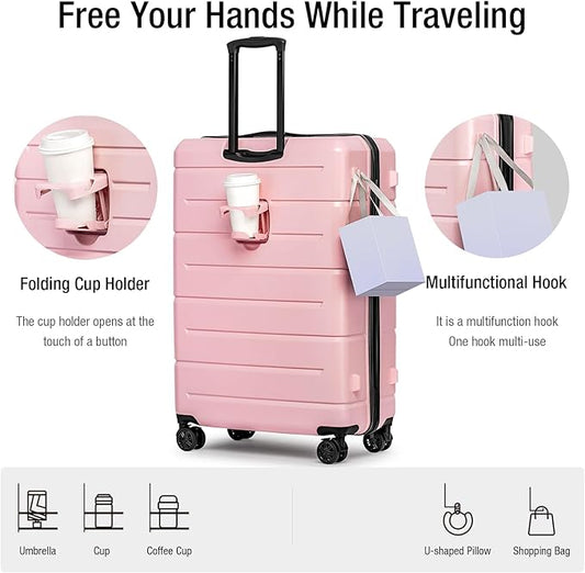 KYME Pink Luggage Sets 3 Piece (22in/26in/30in) Hard Shell Suitcases with Wheels Hardside Suitcase Set with TSA Lock Travel Rolling Luggage Set for Women Men