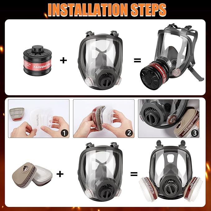 Full face Respirator Mask - Gas Masks Survival Nuclear and Chemical with Activated Carbon Filter for Chemical Dust
